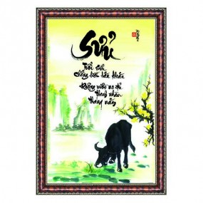 Tranh thư pháp vẽ tay 12 CON GIÁP - SỬU -